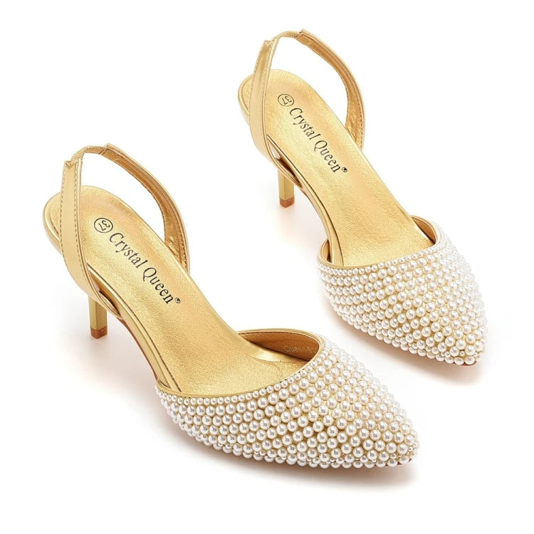 Sandales femme à talons fins 7 cm, bout pointu, perles décoratives, en PU