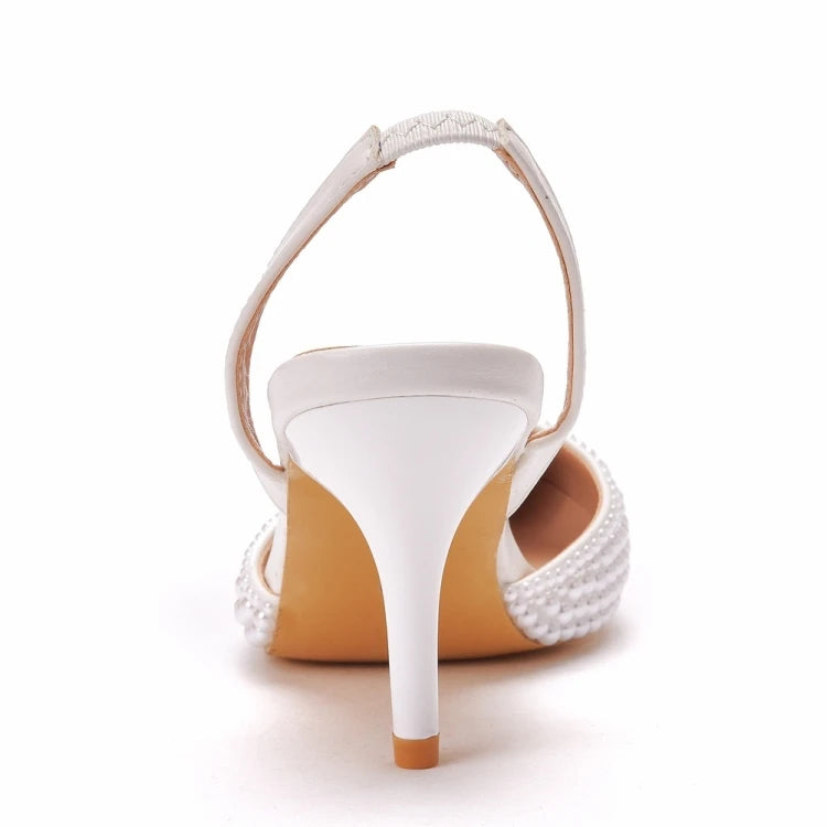 Sandales femme à talons fins 7 cm, bout pointu, perles décoratives, en PU