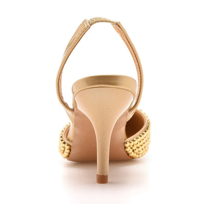 Sandales femme à talons fins 7 cm, bout pointu, perles décoratives, en PU