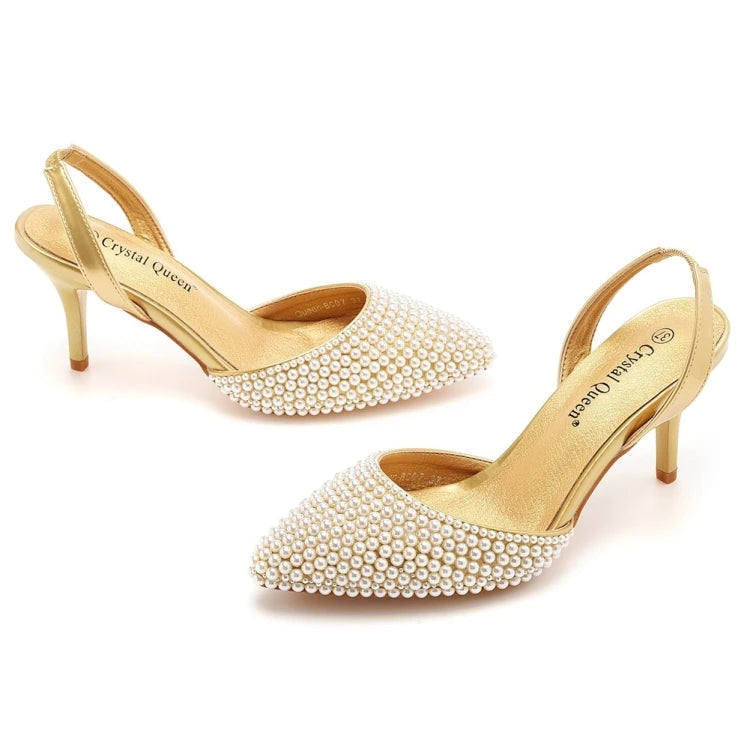 Sandales femme à talons fins 7 cm, bout pointu, perles décoratives, en PU